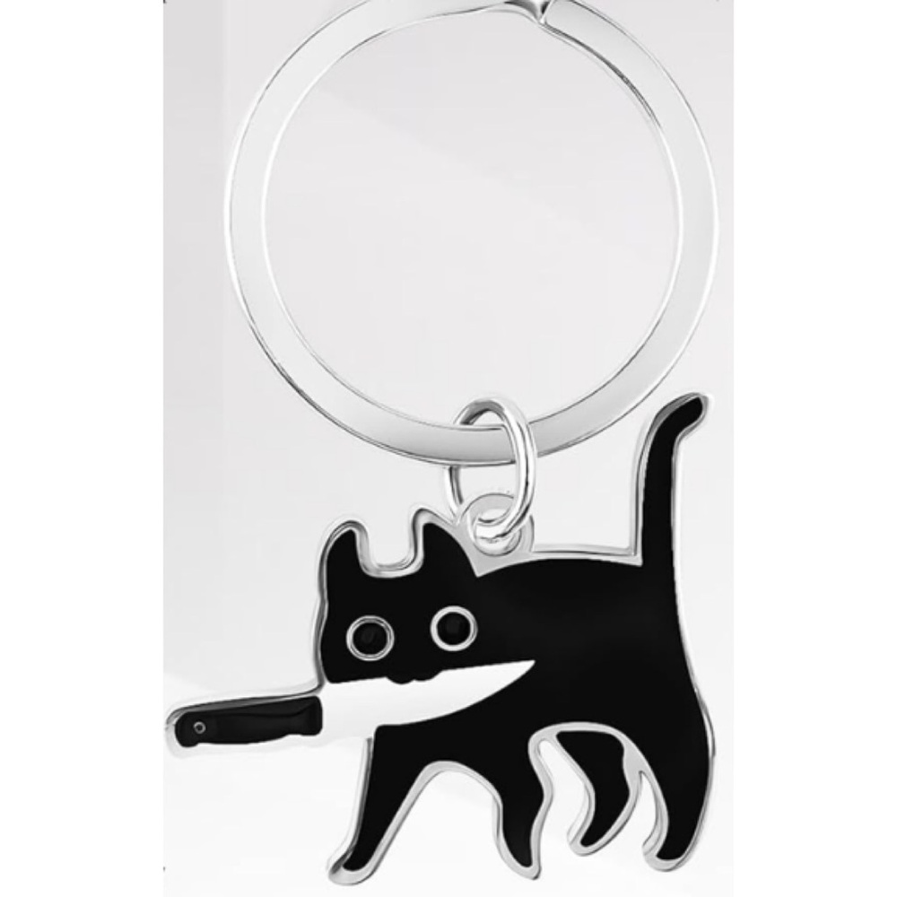 πββ¬NEW Knife Cat Enamel Keychain/ Bag Charm Black Cat Design Funny Cute Goth - Picture 2 of 2